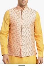 Embroidered Vest Nehru Jacket 38 Pockets Lined Golden Thread Silk Blend MED