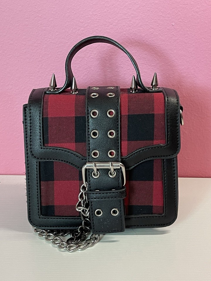 Disturbia Avril Plaid Red And Black Crossbody Bag eBay