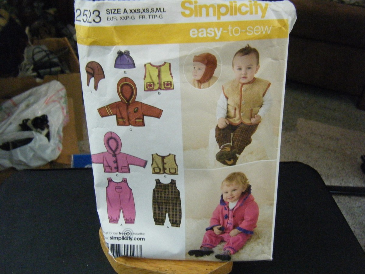 Simplicity 2523 Baby Overalls, Jacket or Vest & Hats Pattern - Sz