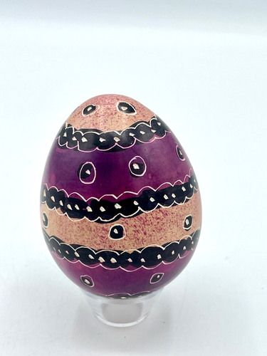 Carved Painted Stone Egg African Folk Art - Purple Tan & Black - 3" EUC  - Picture 2 of 5