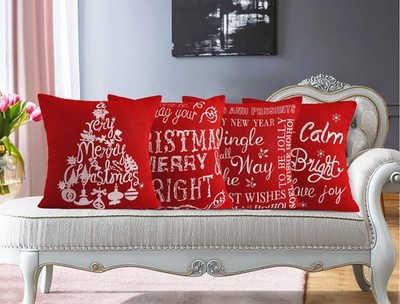 Violet Linen Seasonal Christmas Greeting Decorative Throw Pillow Covers