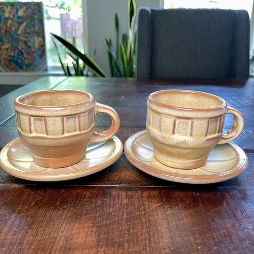 Vintage Frankoma Wagon Wheel Desert Gold Cup & Saucer Sets 94E & 94C