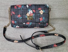 Steve Madden Btory Black and Floral Logo Bag Crossbody with Gold Chain EUC