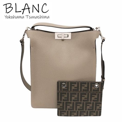 FENDI Peekaboo X-Rite Small Leather 2-Way Shoulder Bag Greige