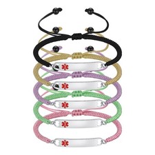 CUSTOM FREE ENGRAVE   Stainless Adjustable Braided Rope Medical ID Bracelet