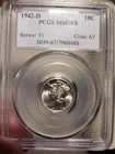 1942-D Mercury Dime PCGS MS67 FB Full Bands