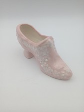 Vintage Miniature Shoe Porcelain Pink White Accents Stamped ES