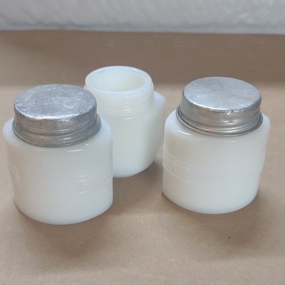 Woodbury Embossed Mini Milk Glass Powder Jars w/ Metal Lids - Set of 3