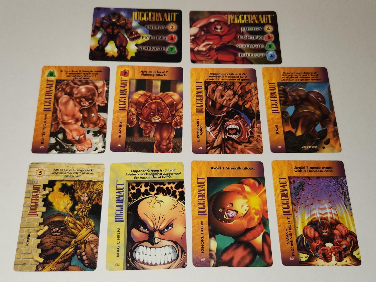 Juggernaut Card JUGGERNAUT MARVEL OVERPOWER CCG SET (2 HERO & ALL 8 SPECIALS) IQ ...