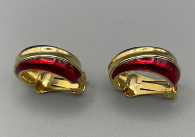 Wunderschöne Vintage Ohrclips   Rot Emaille & Goldtone, Retro-Design
