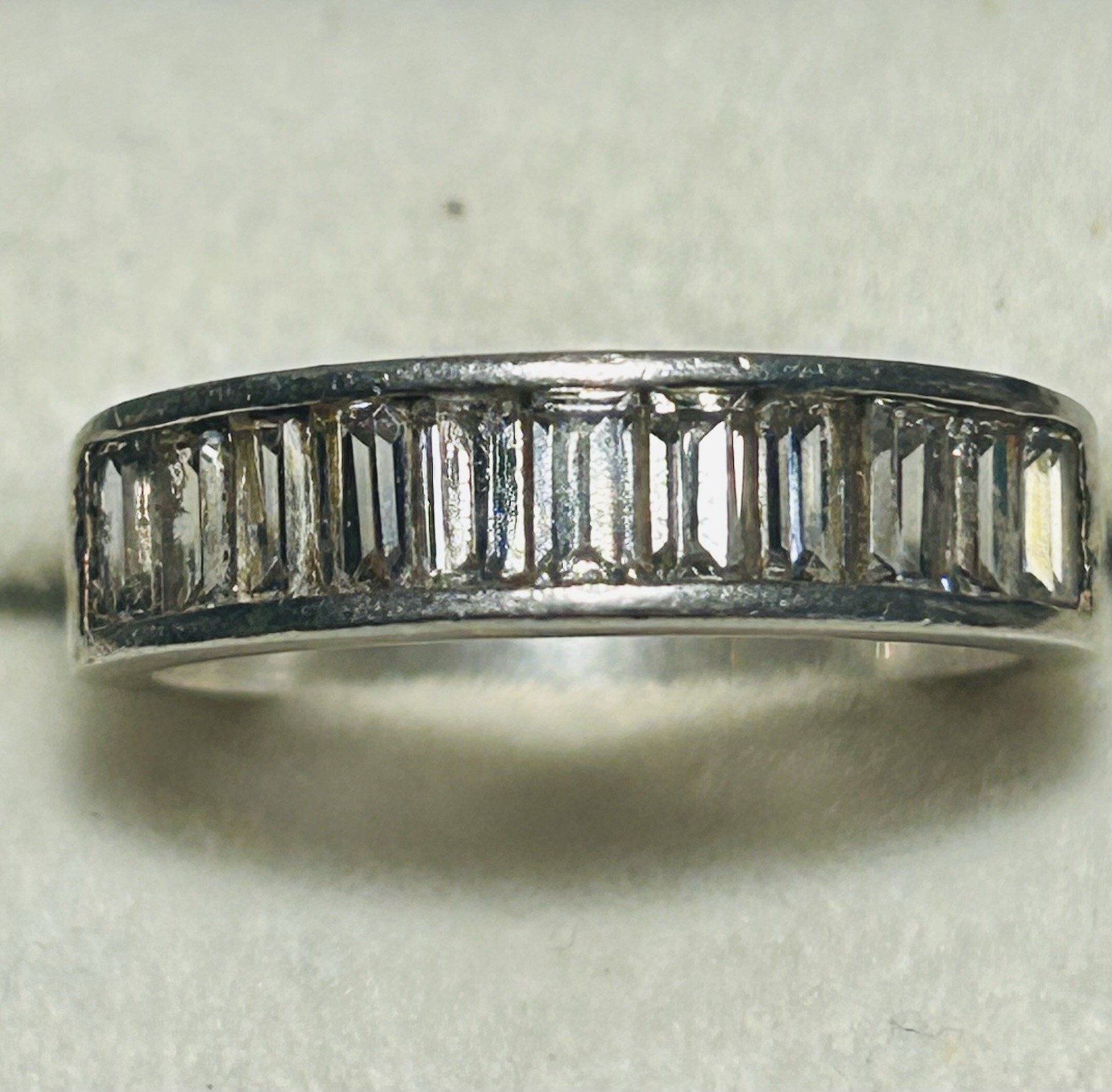925 Sterling Silver Baguette Channel Set CZ Half Eternity Band Ring Size 7