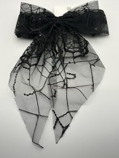 Gothic Goth LargeHair Bow Hair Clip Black Spider Web Halloween