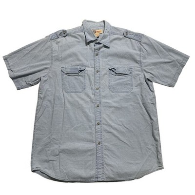 Vintage Faded Glory Men's Denim Shirt Large Button Up Short Sleeve Blue Pockets