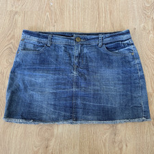 Chose Promise Denim Mini Skirt Womens 42 UK 14 Blue Raw Frayed Hem Distressed
