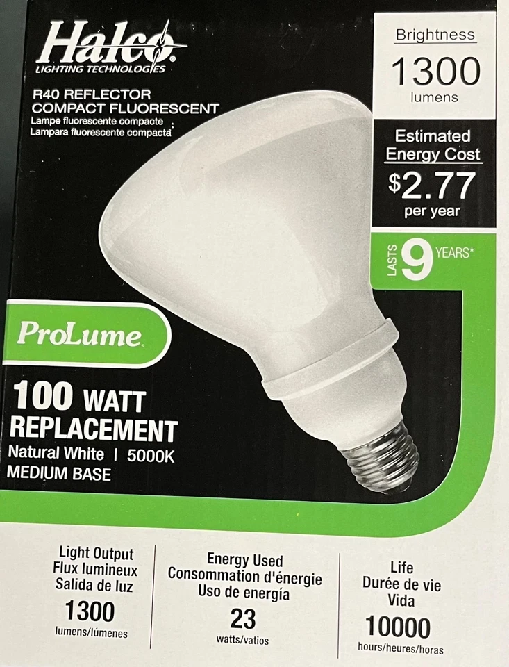 Halco Compact Fluorescent Light Bulb 46206 / CFL23/50/R40 E26 Base 5000K - Image 2 of 2