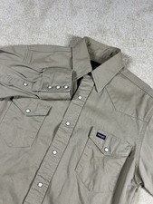 VNTG Wrangler X-Long Tails Beige Pearl Snap Button Down Shirt Brushpopper 15x33