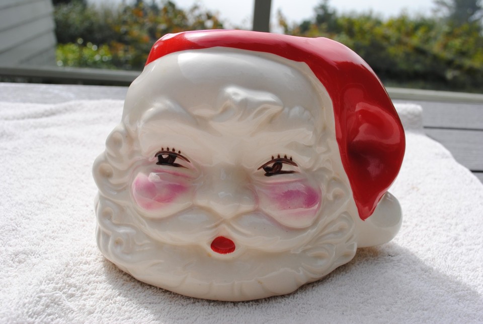 Vintage Santa Head Ceramic Vase Mid Century Kitchy 1950 s 