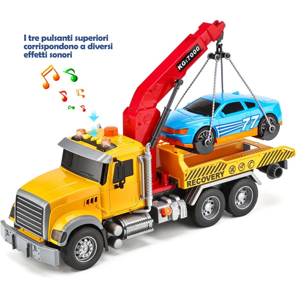 Carro Attrezzi Giocattolo per Bambini Luci e Suoni Camion Soccorso Idea Regalo - Immagine 4 di 4