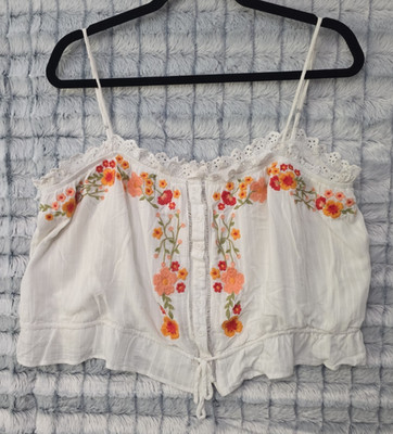 Miss Me White Floral Lace Tank Top Women's XL Cropped Whimsy Fairy