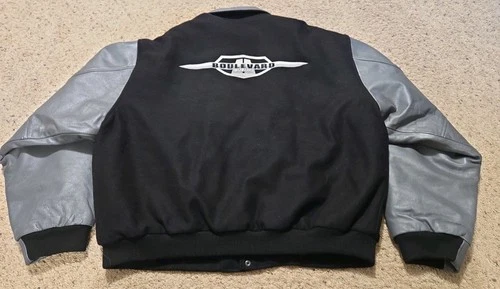 New Without Tags Men XL Boulevard Suzuki Black & Gray Snap Up Varsity Jacket - product listing photo