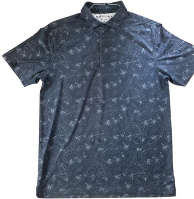 MATTE GREY Pelican Hill Mens Tech Jersey Golf Polo Blue White Floral  size M