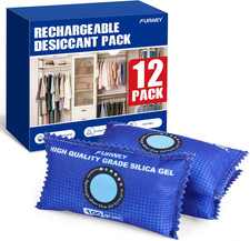 12 Pack Rechargeable Desiccant Packs, 100G Each, Blue, Color Indicating Silica G