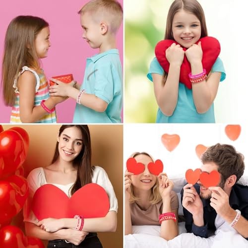 42pcs Valentine's Day Party Favors Silicone Bracelets Pink Red Love Heart - Bild 8 von 8