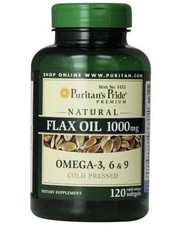 Puritan's Pride Flax Oil 1000mg Omega 3-6-9 Cold Pressed 120 Softgels