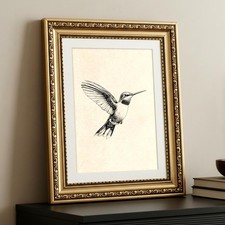 Vintage Gold Framed Wall Art Decor, Hummingbird Sketch Wall Art for Living Ro...