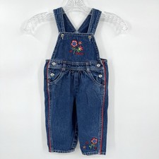 Oshkosh B Gosh Denim Bib Overalls Size 12 Mos. Embroidered Floral Country Y2K