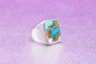 Solid 925 Sterling Silver AA Natural Oyster Turquoise Gemstone Men's Unisex Ring