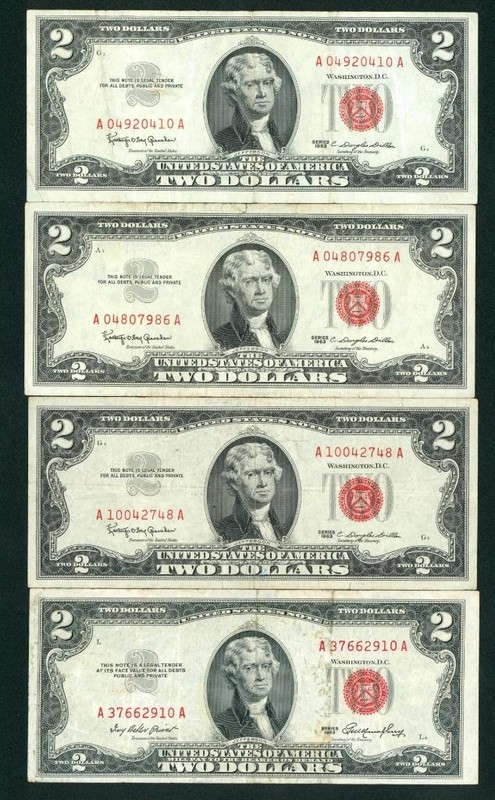 (( 4 NOTES )) $2 1963/ 1953 United States Note ** PAPER CURRENCY AUCTIONS