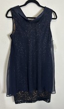 SLNY Navy Lace Chiffon Overlay Sequin Cocktail Party Dress Size 12