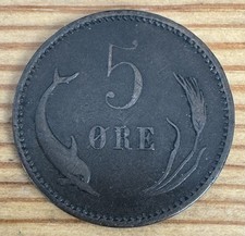 1884 Denmark 5 Ore, Christian IX (Bronze, 8.0 g), VF