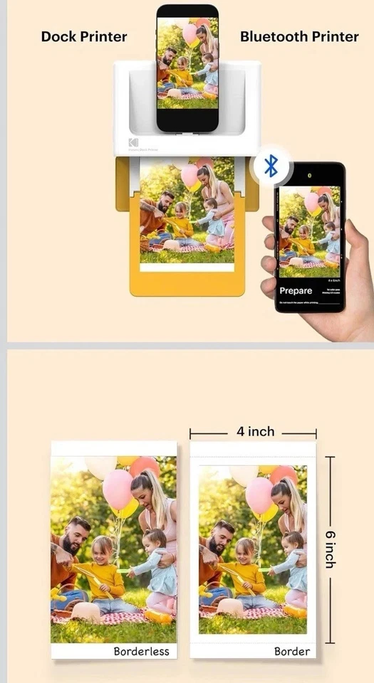 KODAK Dock Plus 4PASS Instant Photo Printer 4x6 + 80 Sheets Bluetooth & Docking - Image 2 of 4