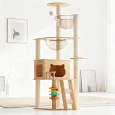 59" Wooden Cat Tree Tower Scratching Post Perch Hammock Condo Small Large Cats