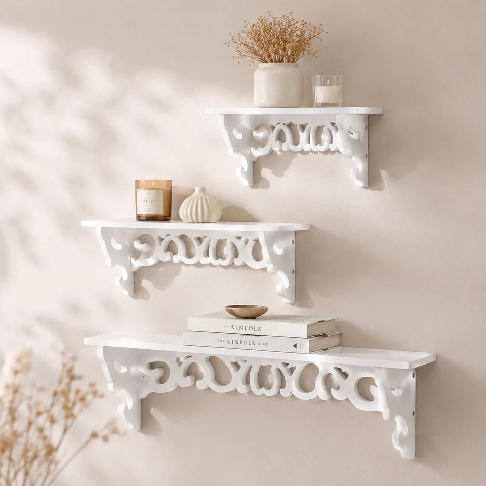 Wandregale Set 3 Stk, Moderne Wanddeko Skandinavischer Stil Filigran weiß MDF - Bild 1 von 4
