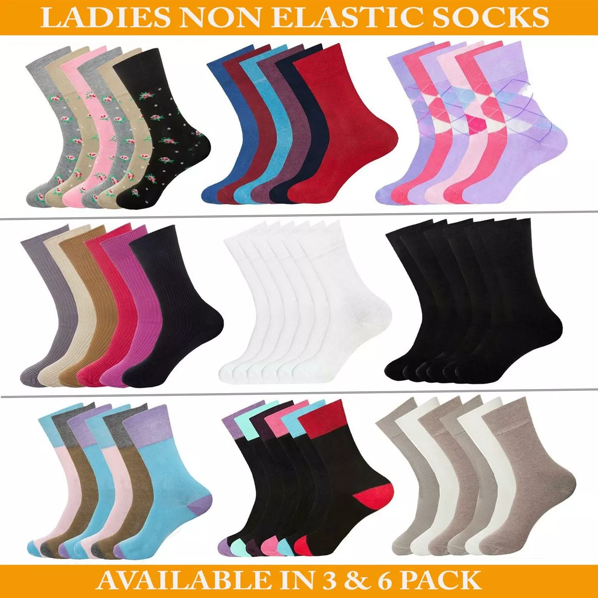 Womens Socks Diabetic Non Elastic Ladies Cotton Soft Grip Loose Top Sock UK 4 7