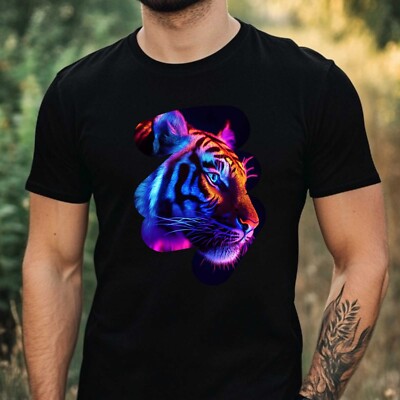 Herren T-Shirt Neonlicht Tiger Motiv Baumwolle Größe XS bis 5XL