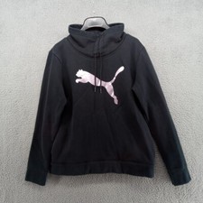 Puma Sweater Womens Medium Black Pink Logo Pullover Hoodless Warm Cozy Outerwear