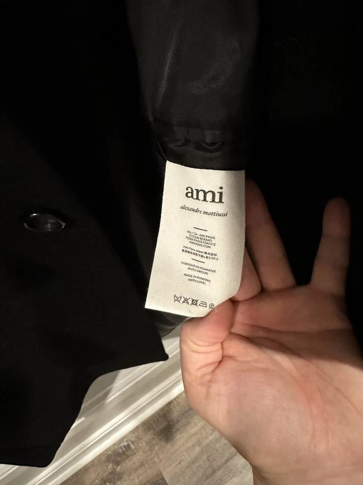 Abrigo de lana Ami Paris negro doble fieltro talla 44 Foto 4 de 4