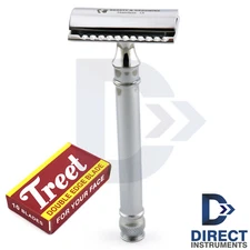 Traditional Heavy Steel Chrome Finish Double Edge Safety Razor Mens Grooming Kit