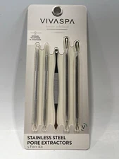 NEW VIVASPA Beauty Redefined 5pc SS Blackhead & Whitehead Pore Extractor Kit