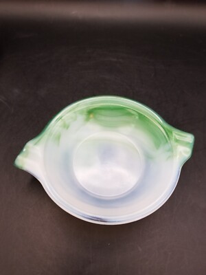 Vtg Arko Agate ellipsoid green and white slag glass ashtray/ trinket dish