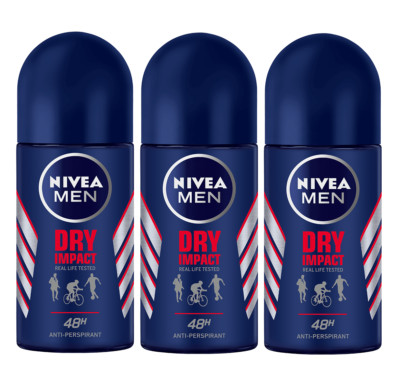 Deodorant Nivea Men Dry Impact Antiperspirant Roll-On 50Ml / 1.69oz Ea (3 Pack)