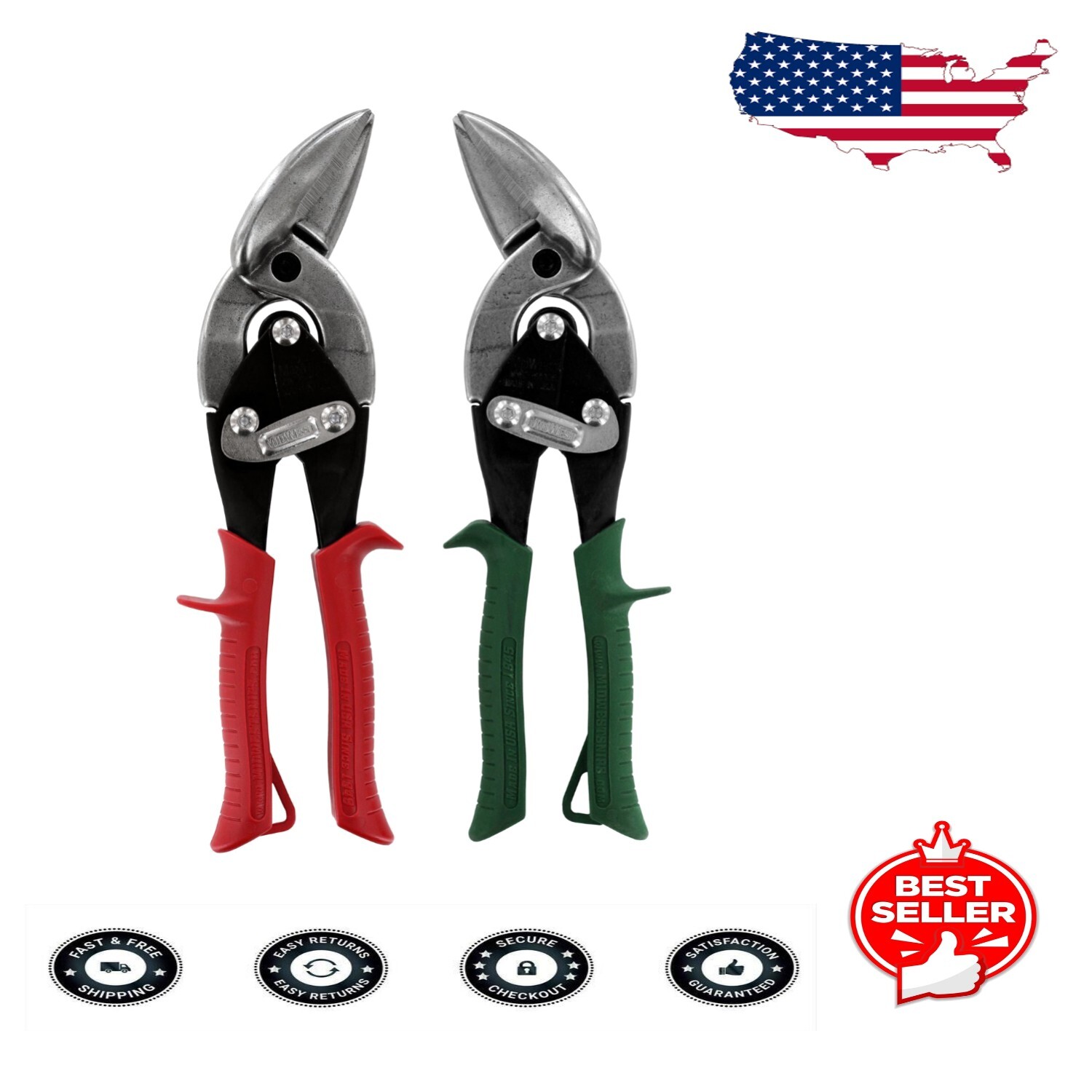 Ultra-Strong Offset Aviation Snips - Precision Cut with Ergonomic Grip, Set of 2