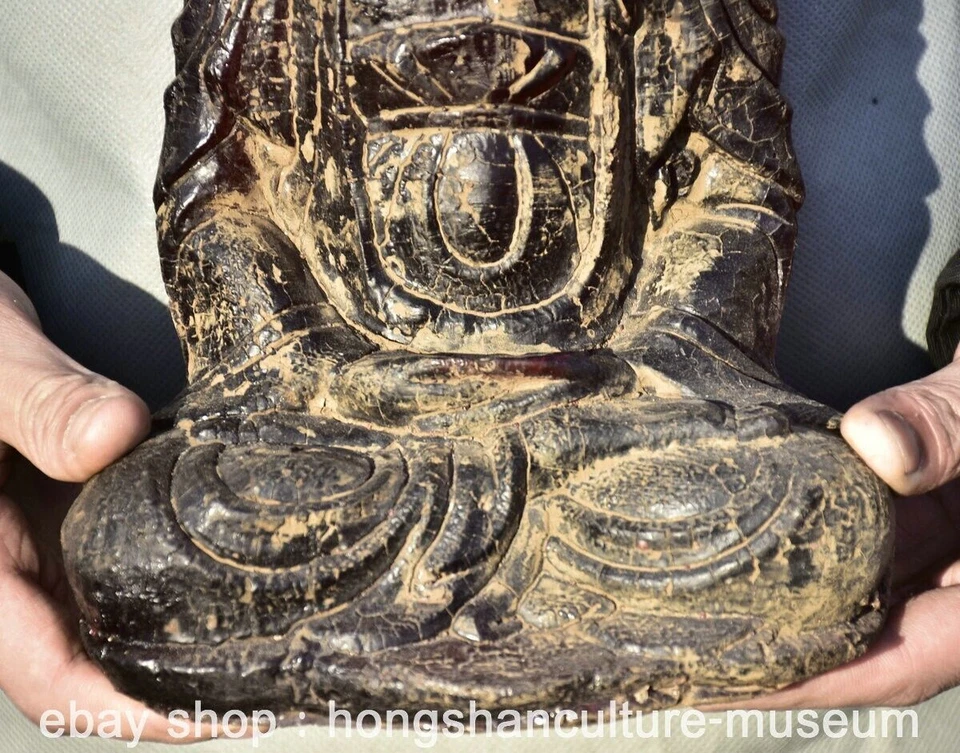 9.6" Rare Chinese Red Amber Carving Feng Shui Shakyamuni Amitabha Buddha Statue - Image 4 of 4