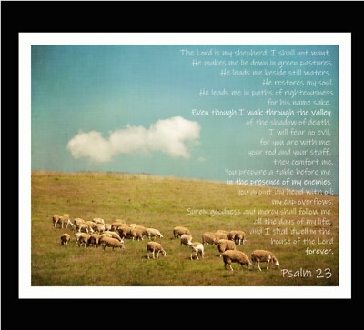 The 23rd Psalm Religious Quilt Top Wall Hanging Panel Fabric Sheep Grazing