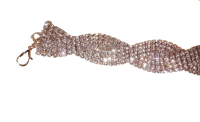 Bracelet, Austrian Crystal, 8-Row Rope Design, Rose-tone Metal, 7.5'' - 9.5''
