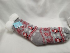 Christmas Shop Slipper Socks Size 9-11 Shoe Size 4 - 10 Gray Santa Non Skid NWT